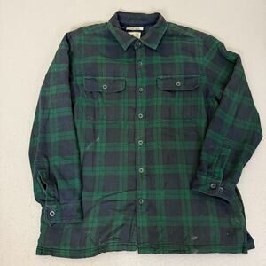 L.L. Bean Fleece Lined Flannel Shirt Jacket Plaid Green Blue Mens L Reg